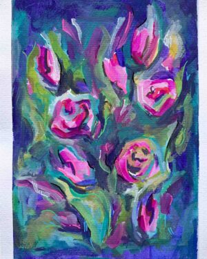 thebrightshoppe small paintings gouache art bouquet pink