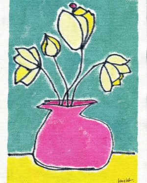 thebrightshoppe painting flowers yellow pink blue art