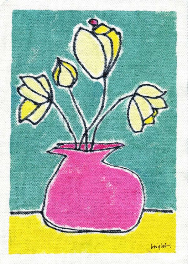 thebrightshoppe painting flowers yellow pink blue art