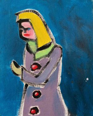 painting thebrightshoppe janet bright woman in purple coat painting