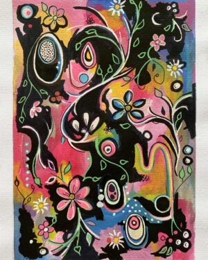 midnight garden original painting gouache acrylic small janet bright