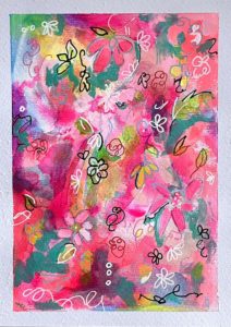 pink lemon sunshine acrylic painting janet bright artist fluorescent colourful pink canadian art flowers