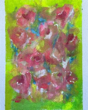 small painting acrylic on canvas paper green gardens flowers janet bright