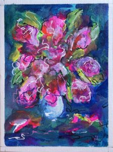 pink flowers in vase colourful janet bright artist canadian art jjbright flowers every day