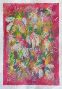 pink sky daisies small acrylic painting janet bright canadian art jj bright flowers colourful pink yellow janet bright