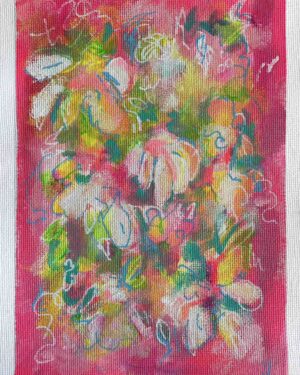 pink sky daisies small acrylic painting colourful pink yellow janet bright