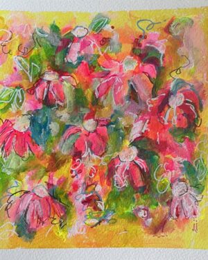 sunny summer yellow pink painting flowers garden colourful janet bright